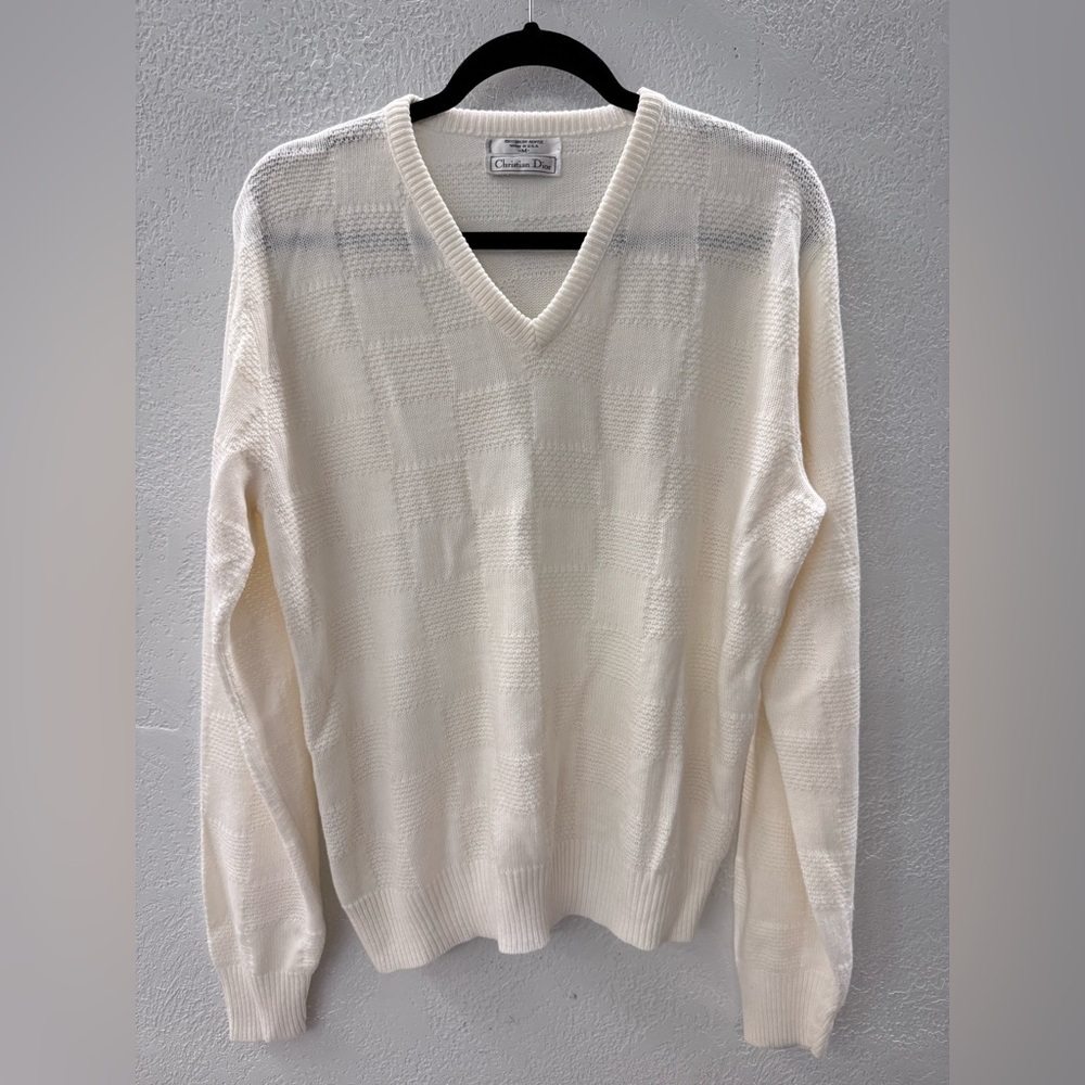 Vintage Christian Dior White V neck men’s sweater M